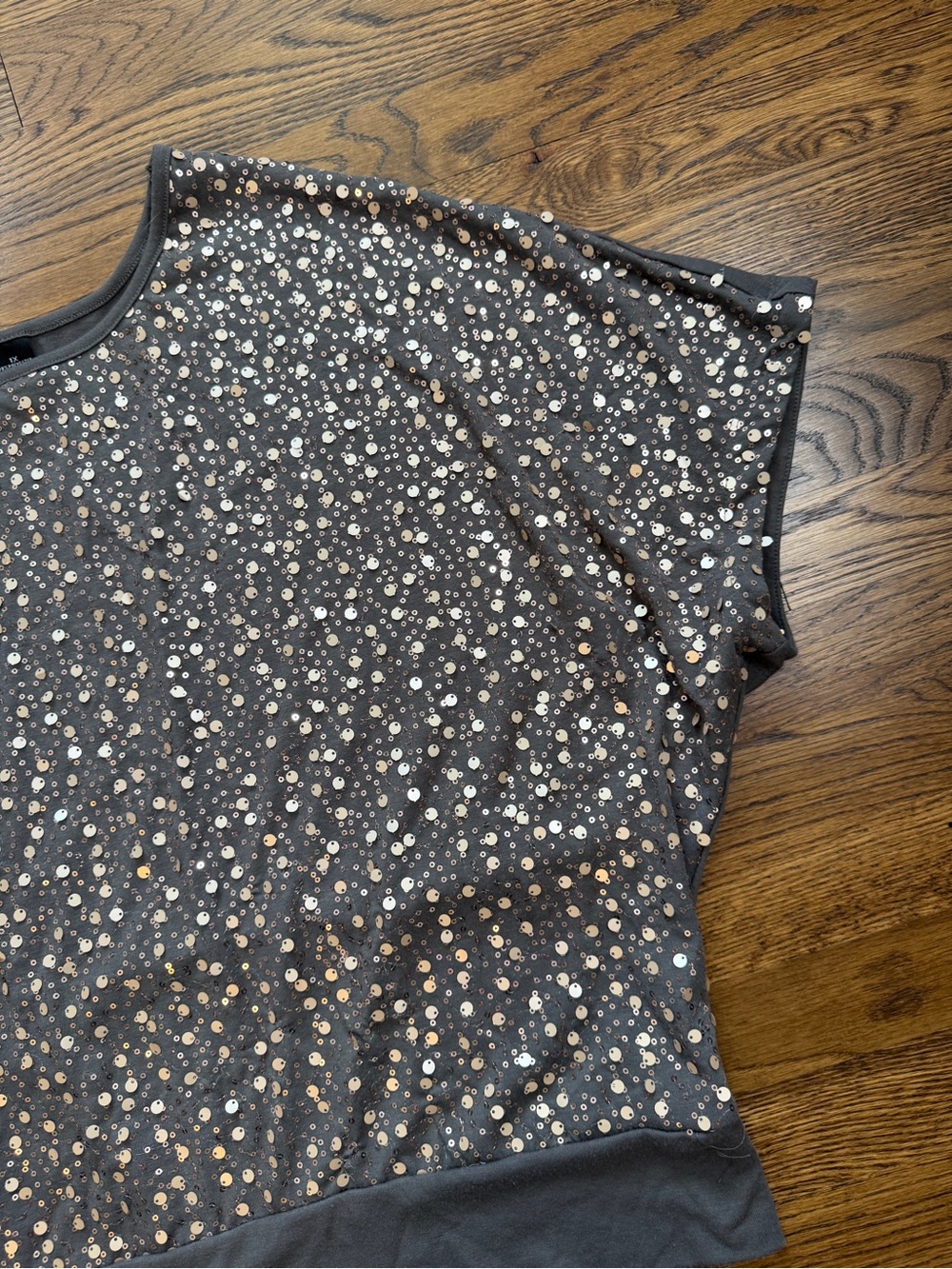New Directions Women’s Charcoal Brown/ Rose Gold Sequined Dolman Sleeve Top 1X - Picture 7 of 12
